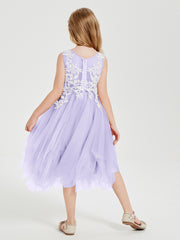 Tulle Tea Length Junior Bridesmaid Dresses Lilac