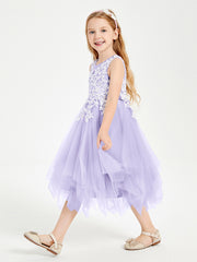 Tulle Tea Length Junior Bridesmaid Dresses Lilac