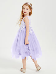 Tulle Tea Length Junior Bridesmaid Dresses Lilac