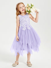 Tulle Tea Length Junior Bridesmaid Dresses Lilac