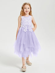 Tulle Tea Length Junior Bridesmaid Dresses Lilac