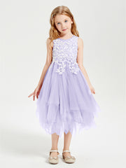 Tulle Tea Length Junior Bridesmaid Dresses Lilac