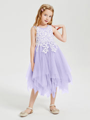 Tulle Tea Length Junior Bridesmaid Dresses Lilac