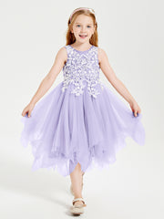 Tulle Tea Length Junior Bridesmaid Dresses Lilac
