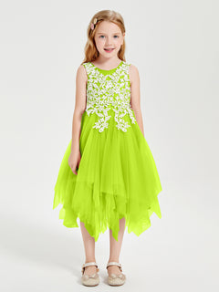 Tulle Tea Length Junior Bridesmaid Dresses Lime Green