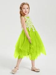 Tulle Tea Length Junior Bridesmaid Dresses Lime Green