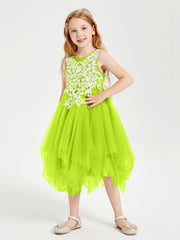 Tulle Tea Length Junior Bridesmaid Dresses Lime Green