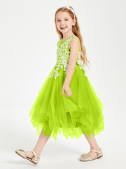 Tulle Tea Length Junior Bridesmaid Dresses Lime Green