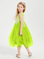 Tulle Tea Length Junior Bridesmaid Dresses Lime Green