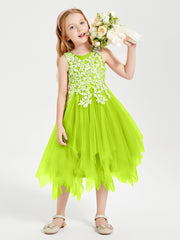 Tulle Tea Length Junior Bridesmaid Dresses Lime Green