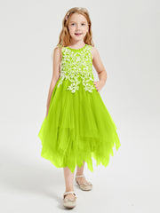 Tulle Tea Length Junior Bridesmaid Dresses Lime Green