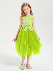 Tulle Tea Length Junior Bridesmaid Dresses Lime Green