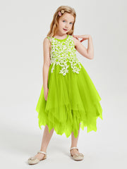 Tulle Tea Length Junior Bridesmaid Dresses Lime Green