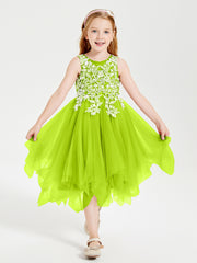 Tulle Tea Length Junior Bridesmaid Dresses Lime Green
