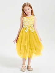 Tulle Tea Length Junior Bridesmaid Dresses Marigold