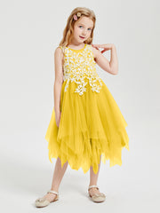 Tulle Tea Length Junior Bridesmaid Dresses Marigold