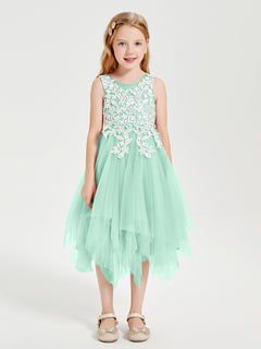 Tulle Tea Length Junior Bridesmaid Dresses Mint Green