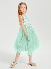Tulle Tea Length Junior Bridesmaid Dresses Mint Green