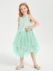 Tulle Tea Length Junior Bridesmaid Dresses Mint Green