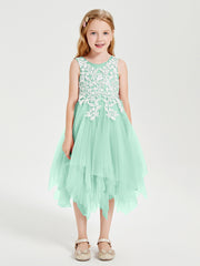 Tulle Tea Length Junior Bridesmaid Dresses Mint Green