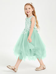 Tulle Tea Length Junior Bridesmaid Dresses Mint Green