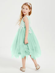 Tulle Tea Length Junior Bridesmaid Dresses Mint Green