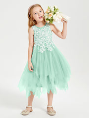 Tulle Tea Length Junior Bridesmaid Dresses Mint Green