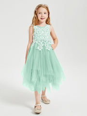 Tulle Tea Length Junior Bridesmaid Dresses Mint Green