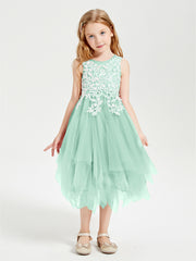 Tulle Tea Length Junior Bridesmaid Dresses Mint Green