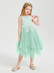 Tulle Tea Length Junior Bridesmaid Dresses Mint Green