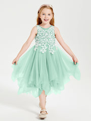Tulle Tea Length Junior Bridesmaid Dresses Mint Green