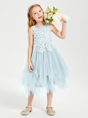 Tulle Tea Length Junior Bridesmaid Dresses Mist