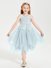 Tulle Tea Length Junior Bridesmaid Dresses Mist