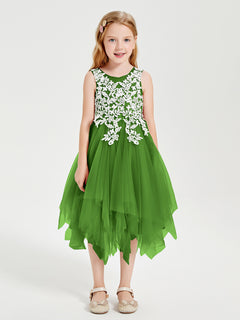 Tulle Tea Length Junior Bridesmaid Dresses Moss