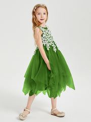 Tulle Tea Length Junior Bridesmaid Dresses Moss