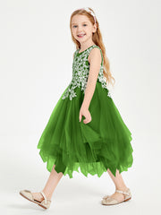 Tulle Tea Length Junior Bridesmaid Dresses Moss
