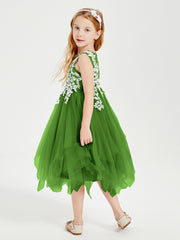 Tulle Tea Length Junior Bridesmaid Dresses Moss