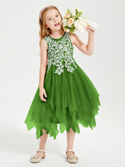 Tulle Tea Length Junior Bridesmaid Dresses Moss