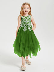 Tulle Tea Length Junior Bridesmaid Dresses Moss