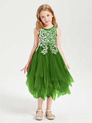 Tulle Tea Length Junior Bridesmaid Dresses Moss