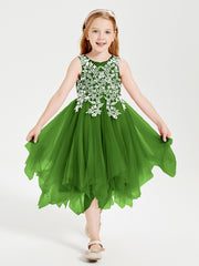 Tulle Tea Length Junior Bridesmaid Dresses Moss