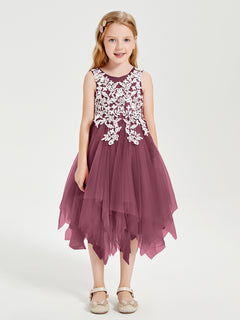 Tulle Tea Length Junior Bridesmaid Dresses Mulberry