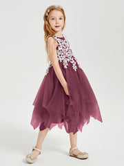 Tulle Tea Length Junior Bridesmaid Dresses Mulberry