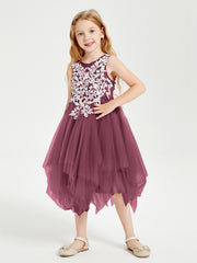 Tulle Tea Length Junior Bridesmaid Dresses Mulberry