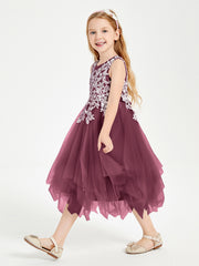 Tulle Tea Length Junior Bridesmaid Dresses Mulberry