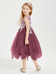 Tulle Tea Length Junior Bridesmaid Dresses Mulberry