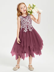 Tulle Tea Length Junior Bridesmaid Dresses Mulberry