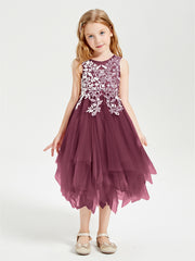 Tulle Tea Length Junior Bridesmaid Dresses Mulberry
