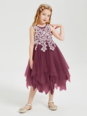 Tulle Tea Length Junior Bridesmaid Dresses Mulberry