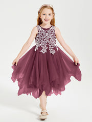 Tulle Tea Length Junior Bridesmaid Dresses Mulberry